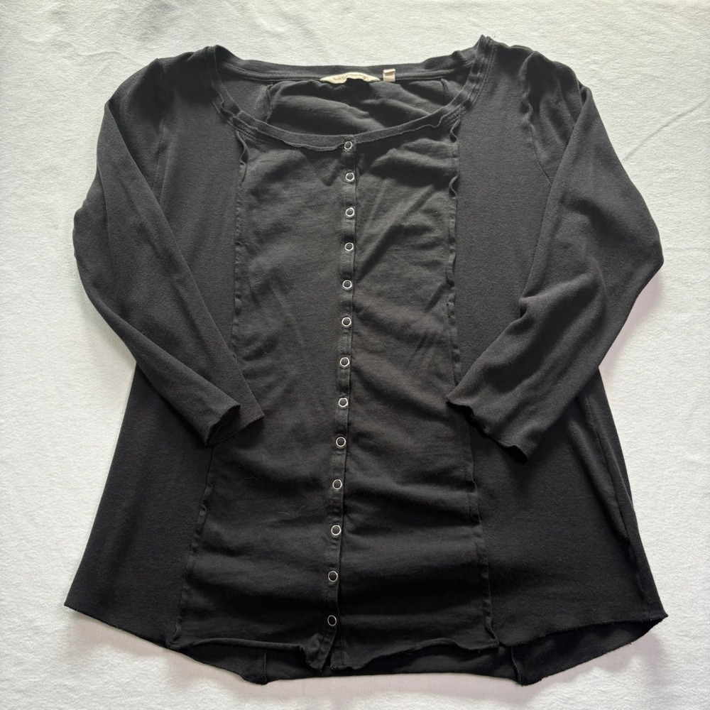 Soft Surroundings, Button Front Ruffle Top, Black, Size M, MSRP $68